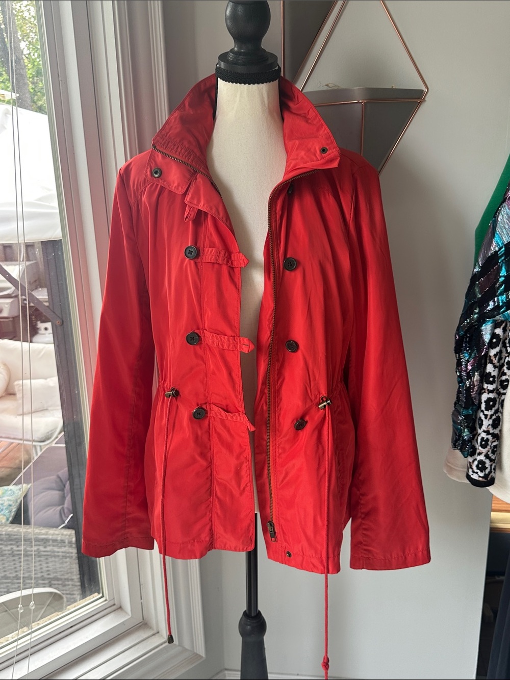 VINTAGE Y2K JACOB Orange-Red Lightweight Utility Short Trench Coat Jacket Medium